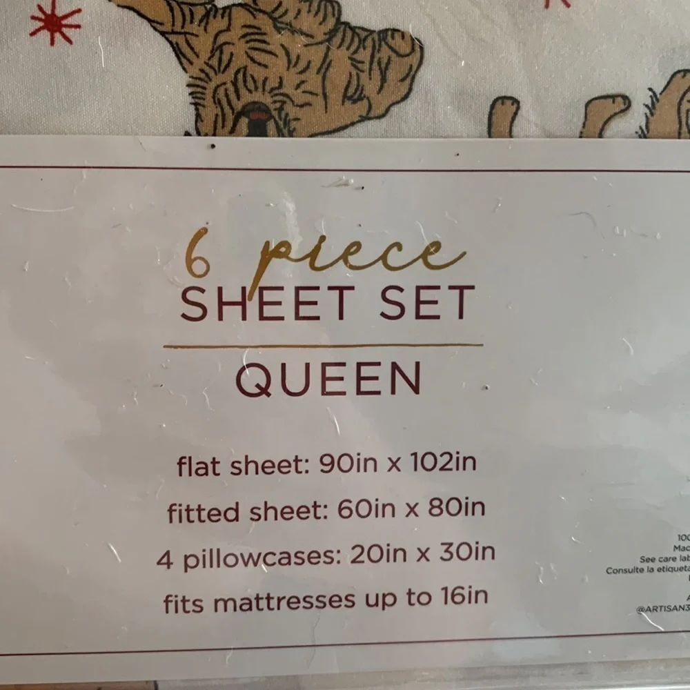 Christmas Golden Retriever Santa Paws Queen Sheets Set NEW